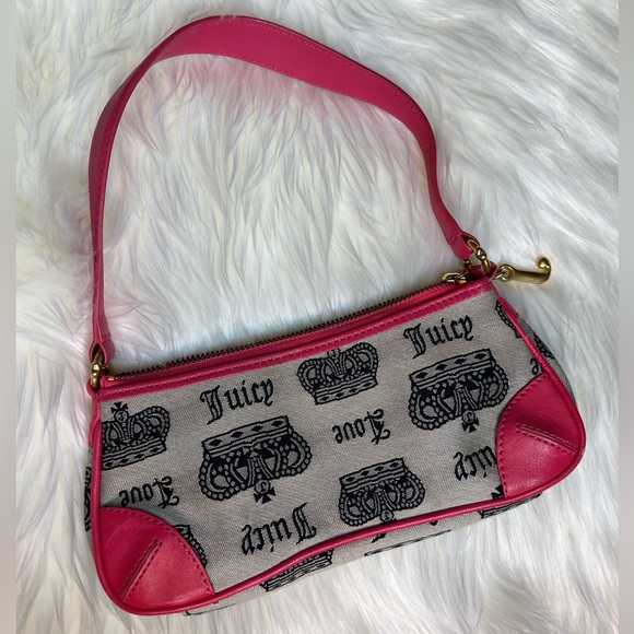 Vintage Juicy Couture Shoulder Bag Pink Leather and Canvas 2004-2006 P&G - Picture 4 of 15